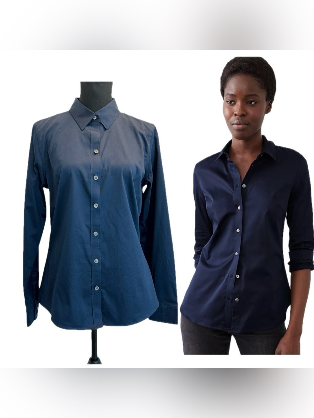 Banana Republic women dark navy blue non-iron button front casual shirt 10 NWOT